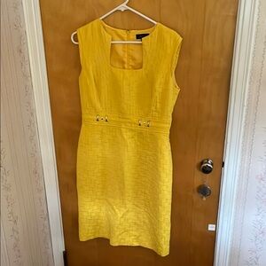 Tahari Yellow Sheath Midi Dress Square Neck Sleeveless